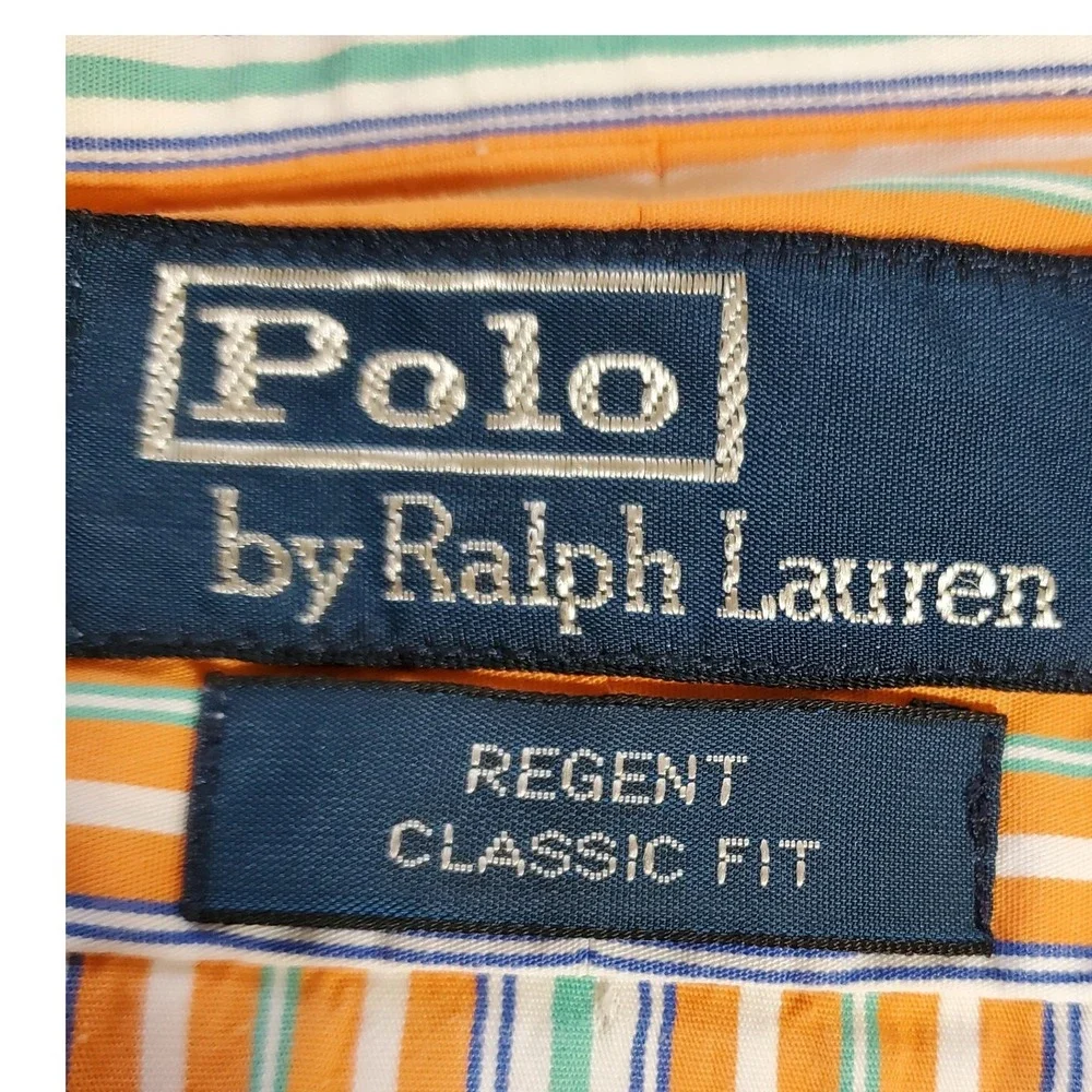 Polo Ralph Lauren Regent Classic Fit Striped Shirt Orange Blue Mens 17 34/35